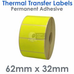 Fluorescent yellow labels 62mm x 32mm