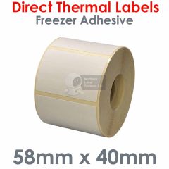 Freezer adhesive labels 58mm x 40mm on 38mm core