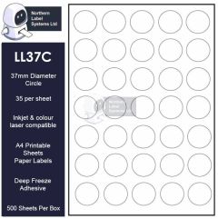 Freezer adhesive 37mm diameter circular labels on A4 sheets LL37C-DF