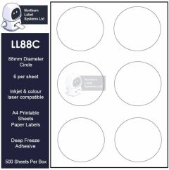 Freezer adhesive 88mm diameter labels on sheets LL88C-DF