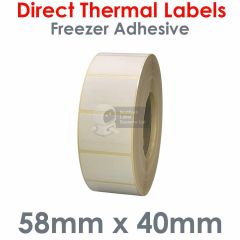 Freezer adhesive labels 58mm x 40mm on 76mm core