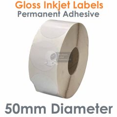 50mm Diameter Gloss Inkjet Labels Round Paper