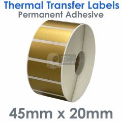 45mm x 20mm GOLD LITHO Thermal Transfer Labels, Permanent Adhesive, 2,500 per roll, FOR SMALL DESKTOP LABEL PRINTERS, 045020TTNPX1-2500L