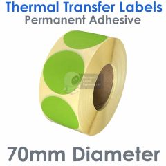 70mm round green labels thermal transfer