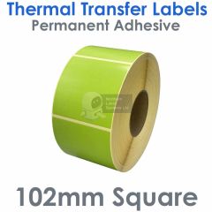 Green labels 102mm x 102mm square thermal transfer