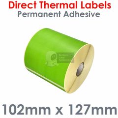 Green labels 102mm x 127mm direct thermal