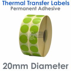 Labels green thermal transfer 20mm diameter round