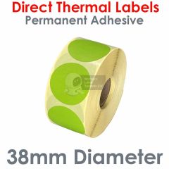 Green direct thermal labels 38mm diameter