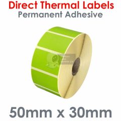 Green direct thermal labels 50mm x 30mm