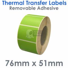 Green removable adhesive labels 76mm x 51mm thermal transfer