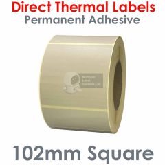 Grey labels 102mm square direct thermal on 76mm core