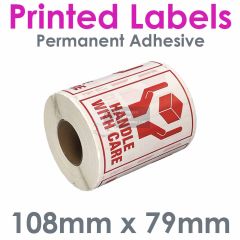 Printed Handle with Care 108mm x 79mm Thermal Transfer Labels