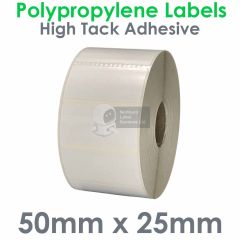 High tack adhesive labels polypropylene 50mm x 25mm