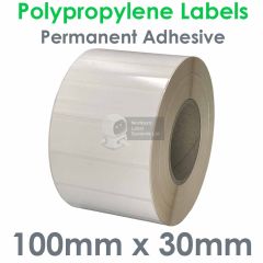 100mm x 30mm gloss white polypropylene labels