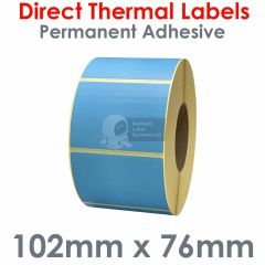 Blue labels 102mm x 76mm direct thermal on 76mm core