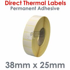 38mm x 25mm direct thermal labels on 76mm core