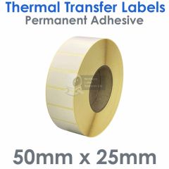 50mm x 25mm labels thermal transfer on 76mm core