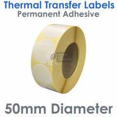 Labels 50mm diameter round thermal transfer