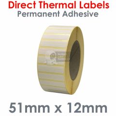 Direct thermal labels 51mm x 12mm on 76mm core