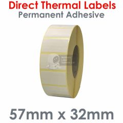 57mm x 32mm direct thermal labels on 76mm cores