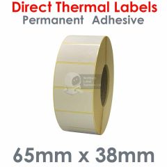 65mm x 38mm labels direct thermal on 76mm core