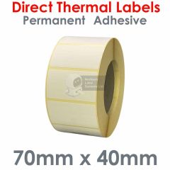 Direct thermal labels 70mm x 40mm on 76mm cores