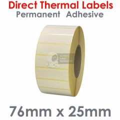 76mm x 25mm direct thermal labels on 76mm core