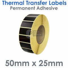 Labels black thermal transfer 50mm x 25mm