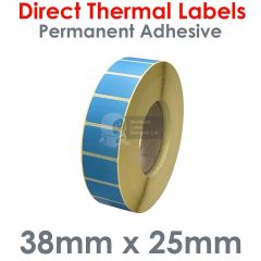 Blue direct thermal labels 38mm x 25mm
