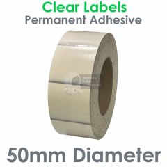 50mm diameter round labels clear polypropylene on 76mm core