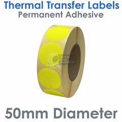 Fluorescent yellow labels 50mm diameter round