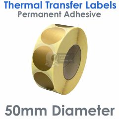Labels gold 50mm diameter round thermal transfer