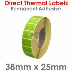 Green direct thermal labels 38mm x 25mm