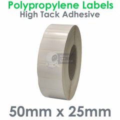 50mm x 25mm high tack labels gloss white polypropylene on 76mm core
