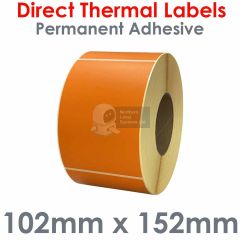 Orange labels 102mm x 152mm direct thermal