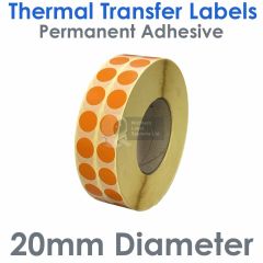 Orange labels 20mm diameter round thermal transfer