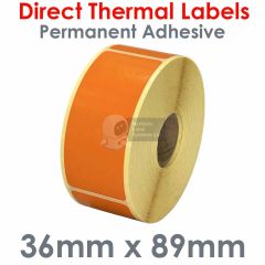 Orange labels direct thermal 36mm x 89mm on 25mm core