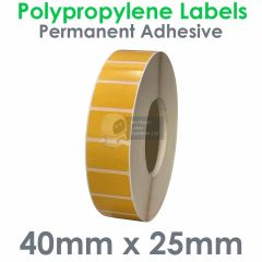 Orange labels polypropylene 40mm x 25mm on 76mm cores