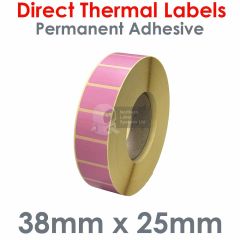 Pink direct thermal labels 38mm x 25mm
