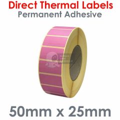 Direct thermal labels pink 50mm x 25mm