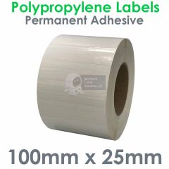 100mm x 25mm polypropylene labels gloss white and waterproof