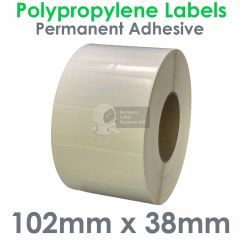 102mm x 38mm labels polypropylene gloss white on 76mm core