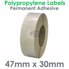 47mm x 30mm labels polypropylene waterproof on 76mm core