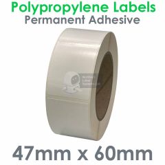 47mm x 60mm polypropylene labels gloss white on 76mm core
