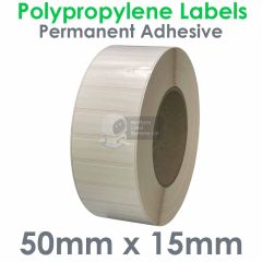 Waterproof labels 50mm x 15mm gloss white polypropylene