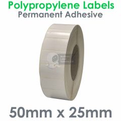 50mm x 25mm polypropylene labels on 76mm core
