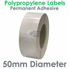 Waterproof labels 50mm diameter round polypropylene