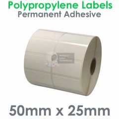 50mm x 25mm labels PE90 polypropylene 2 across on 25mm core