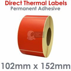Labels red 102mm x 152mm direct thermal