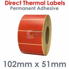 Labels red 102mm x 51mm direct thermal